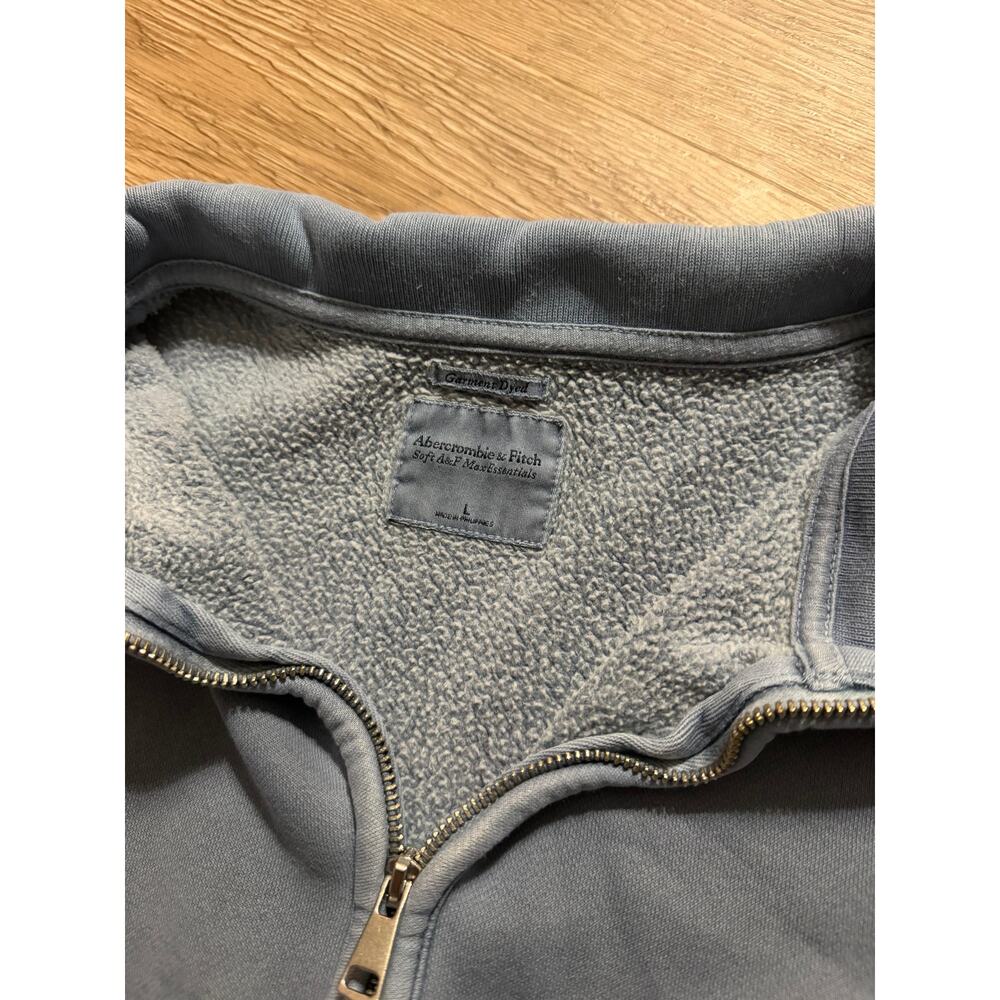 Abercrombie & Fitch Womens Large Garment Dyed Quarter Zip Blue Y2K Pullover - Picture 2 of 3